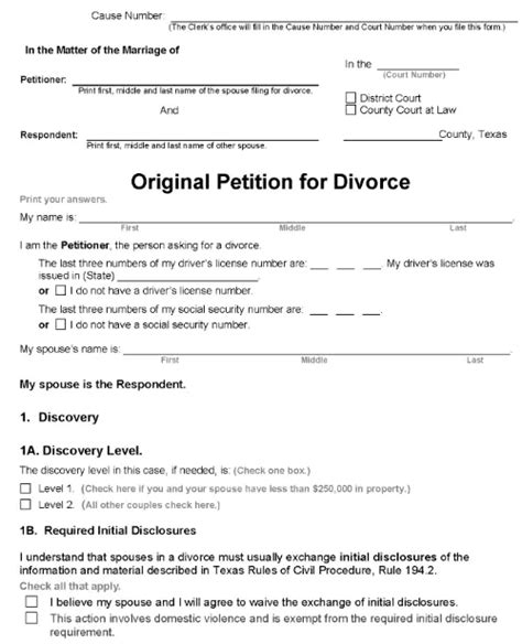 Free Printable Texas Divorce Papers Pdf Amp Word