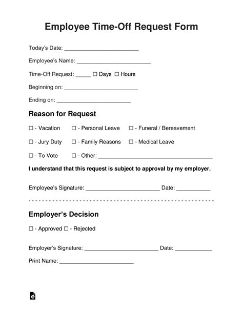 Free Printable Time Off Request Form Time Off Request Form Employee