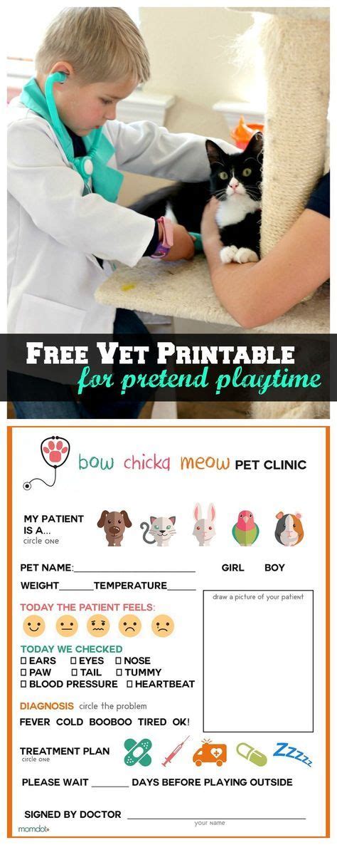 Free Printable Vet Office Pretend Play Sheet Dramatic Play Preschool