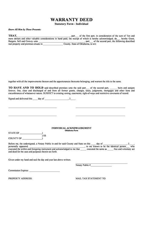 Free Printable Warranty Deed Form Pdf Amp Word