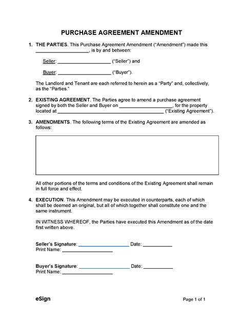 Free Real Estate Purchase Agreement Amendment Template Pdf