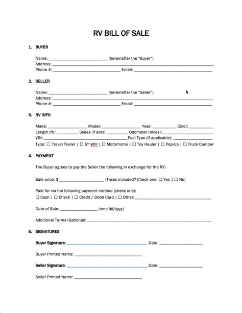 Free Recreational Vehicle Rv Bill Of Sale Form Pdf Word Eforms