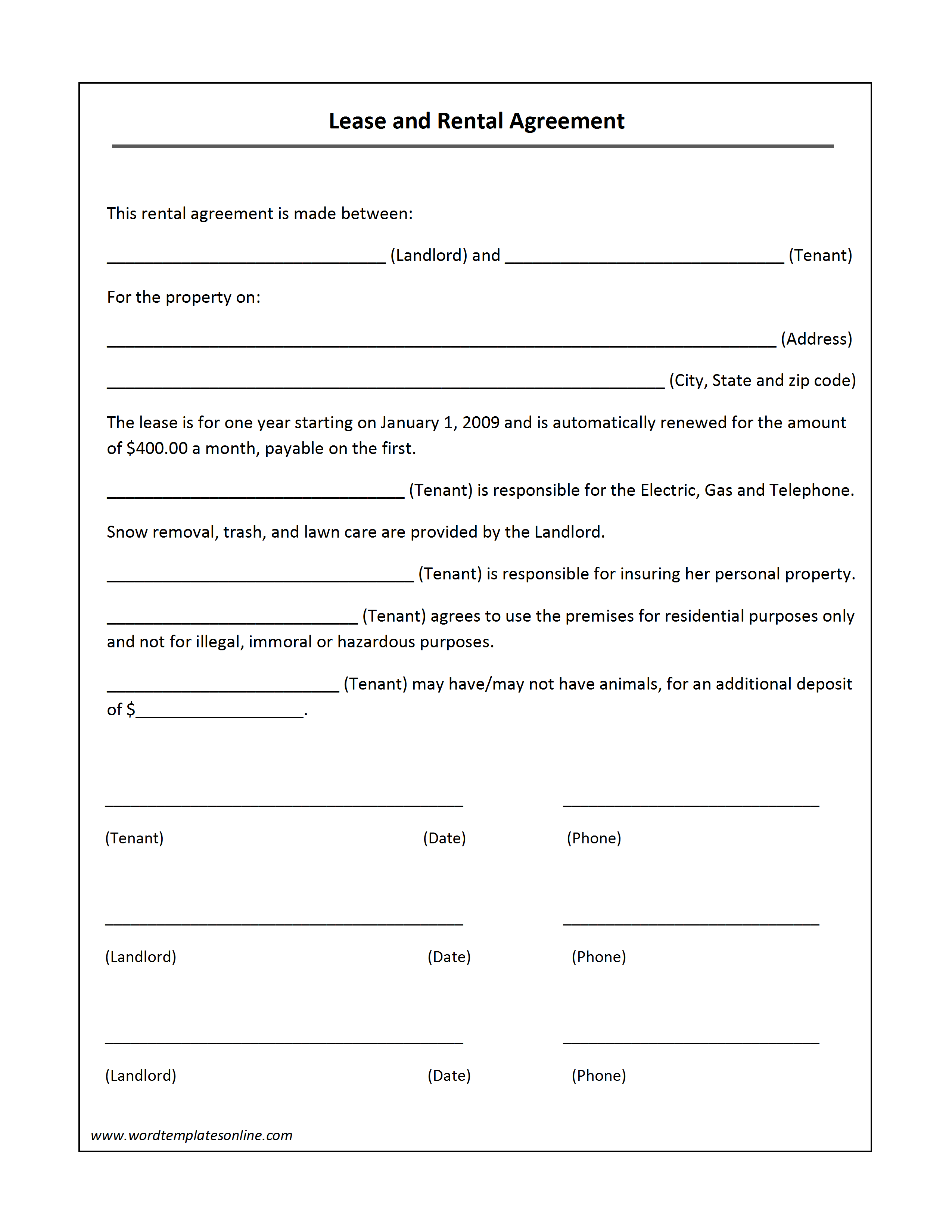 Free Rent To Own Lease Agreement Template Pdf Word