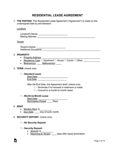 Free Rental Lease Agreement Templates Pdf Word