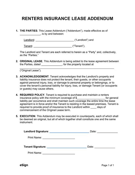 Free Renters Insurance Lease Addendum Pdf Word