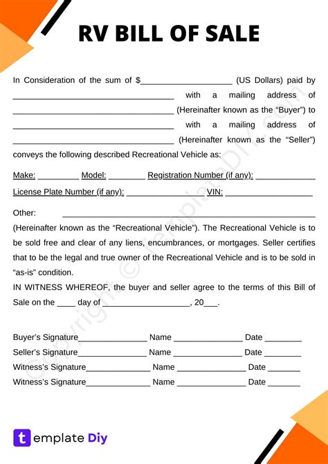 Free Rv Bill Of Sale Template Fillable Forms