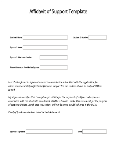 Free Sample Affidavit Of Support Forms In Pdf Word 33400 The Best