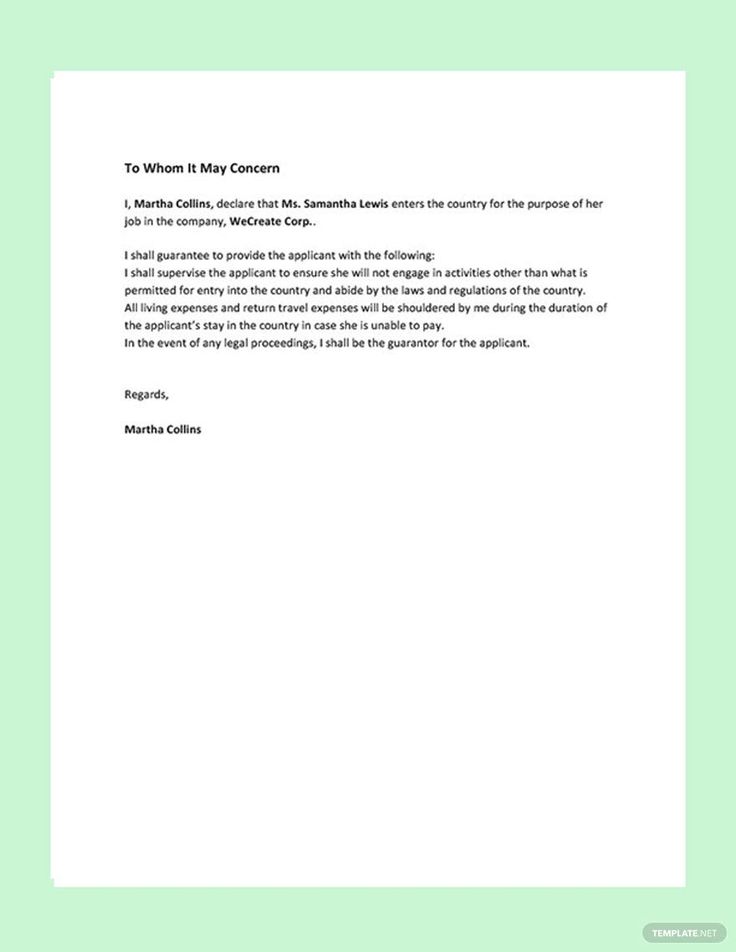 Free Sample Guarantor Letter For Job Template Word Doc Google