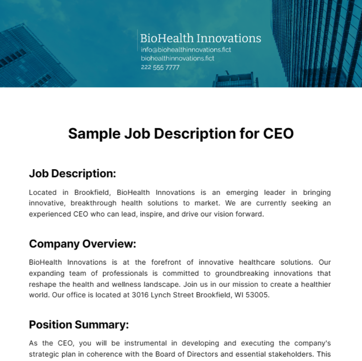 Free Sample Job Description For Ceo Template Edit Online Download