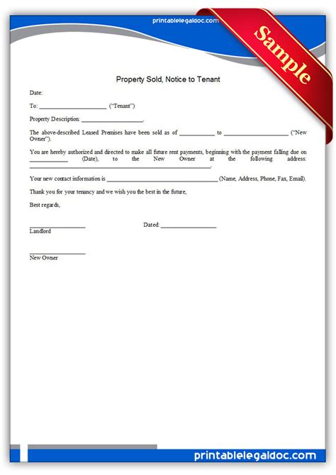 Free Sample Letter To Notify Tenant Of Sale Of Property