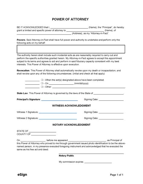 Free Simple 1 Page Power Of Attorney Form Pdf Word