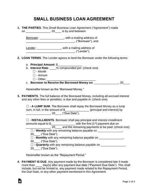 Free Small Business Loan Agreement Template Pdf Word Eforms