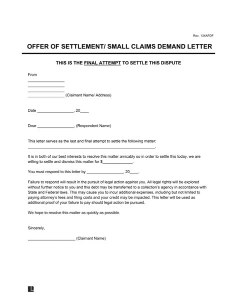 Free Small Claims Demand Letter Pdf Word Eforms