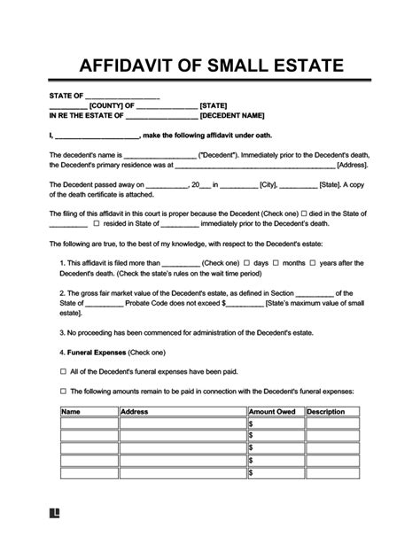 Free Small Estate Affidavit Form Pdf Word Eforms