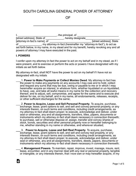 Free South Carolina Power Of Attorney Forms 10 Types Pdf Word Eforms