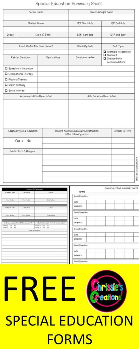 Free Special Education Forms To Organize Information About Your