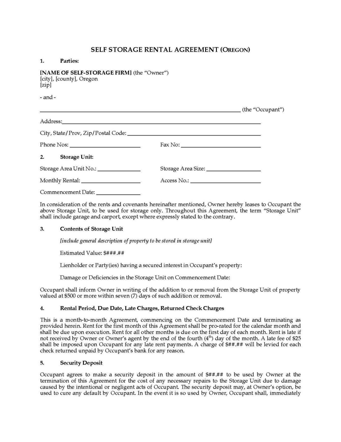 Free Storage Lease Agreement Template