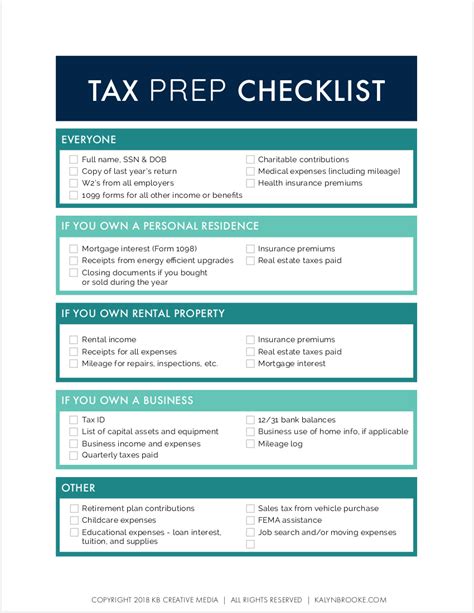 Free Tax Preparation Checklist