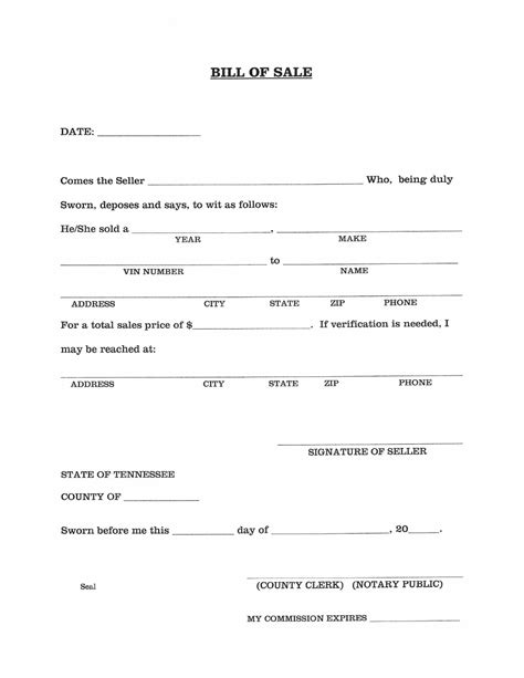 Free Tennessee Bill Of Sale Forms Pdf Word