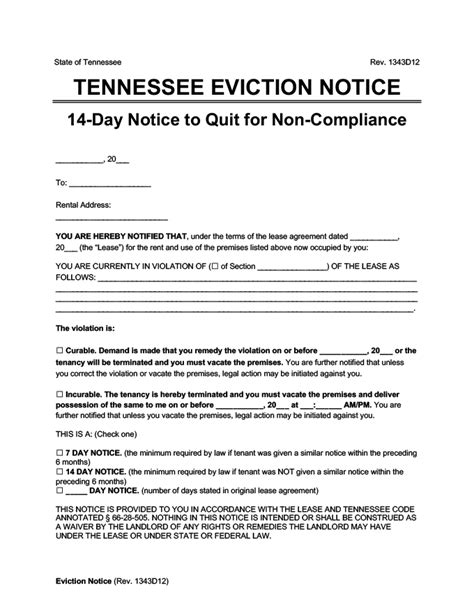 Free Tennessee Eviction Notice Forms Tn Notice To Quit Formspal