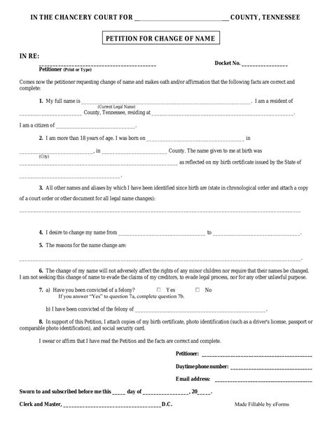 Free Tennessee Name Change Forms Pdf Eforms