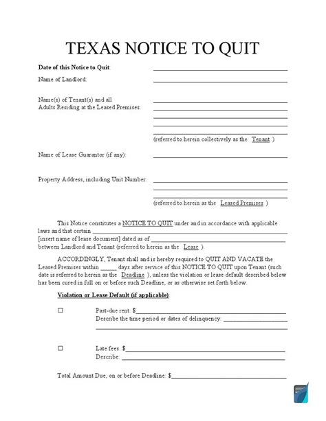 Free Texas Eviction Notice Forms Tx Notice To Quit Formspal