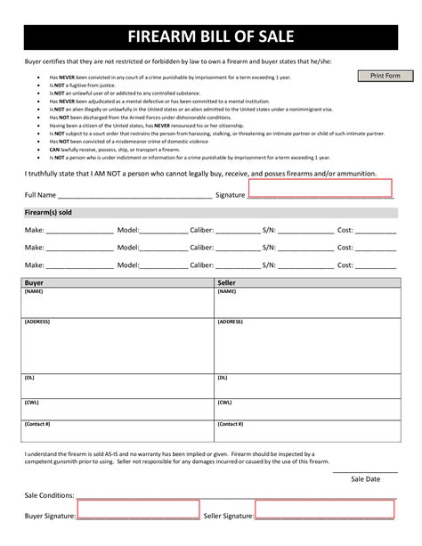 Free Texas Gun Firearm Bill Of Sale Form Pdf Word Doc