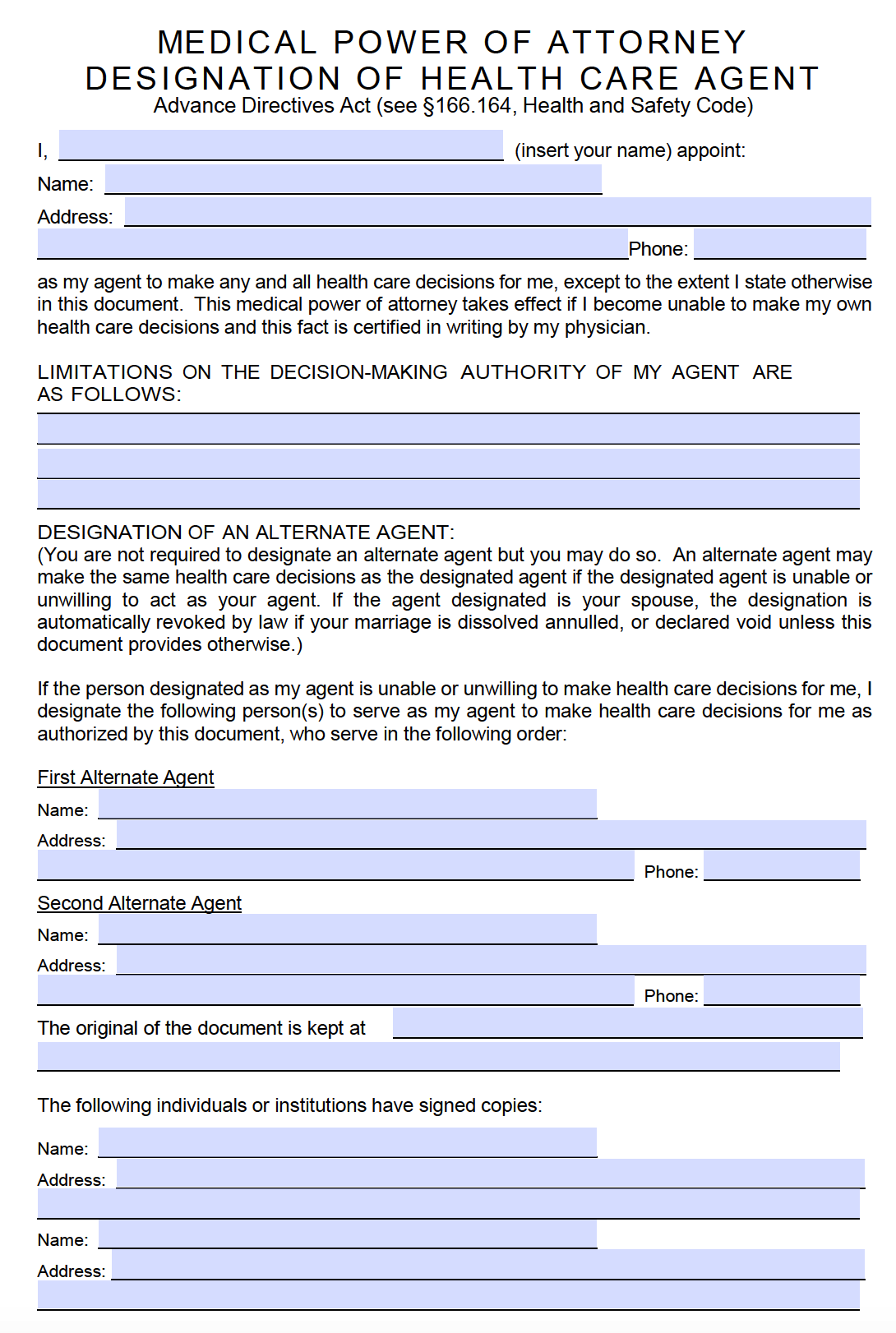 Free Texas Medical Power Of Attorney Form Pdf Word