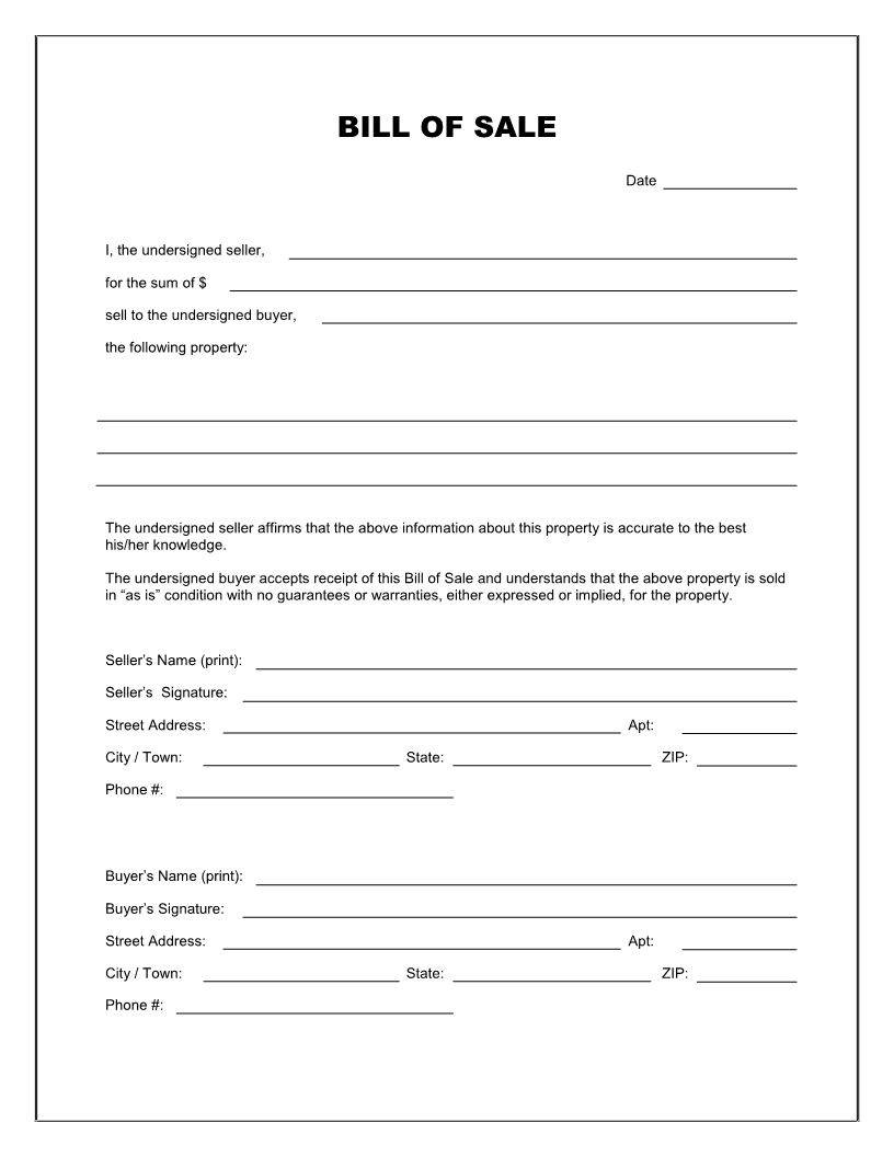 Free Texas Mobile Home Bill Of Sale Template And Printable Form Usa