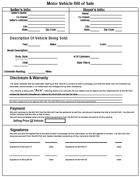 Free Texas Motorcycle Bill Of Sale Template Fillable Forms