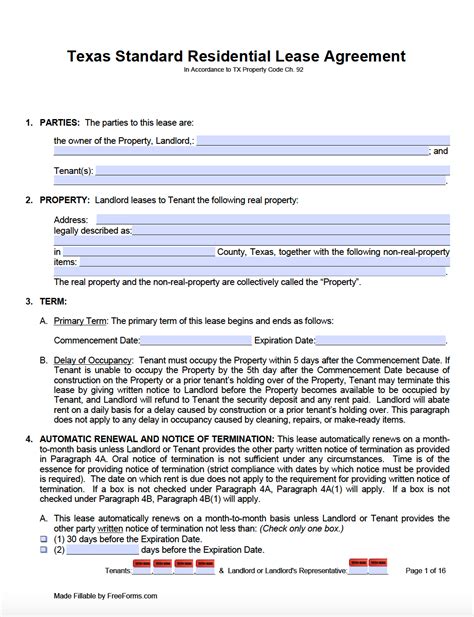 Free Texas Rental Lease Agreement Templates Pdf Word