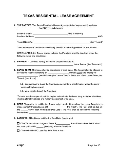 Free Texas Standard Residential Lease Agreement Pdf Word Eforms