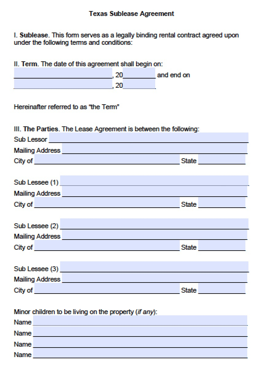 Free Texas Sublease Agreement Template Pdf Word Eforms