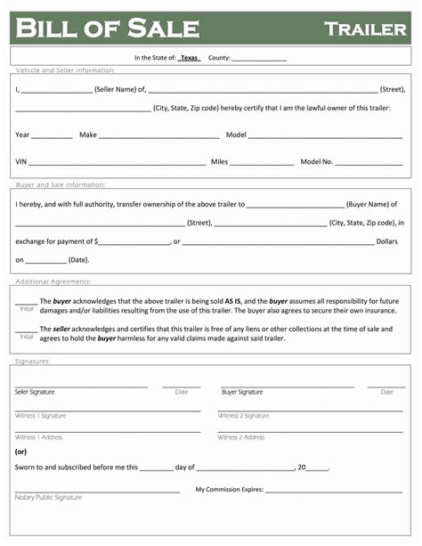 Free Texas Trailer Bill Of Sale Template Fillable Forms