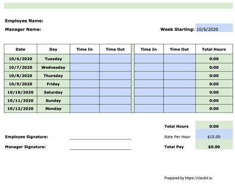 Free Timesheet Templates Clockit