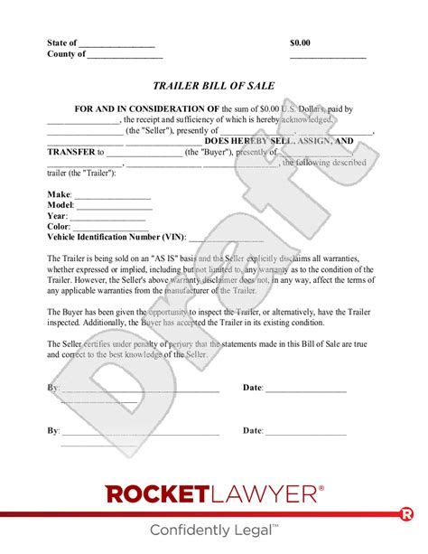 Free Trailer Bill Of Sale Make Download Rocket Lawyer