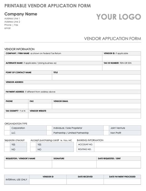 Free Vendor Application Forms Templates Smartsheet