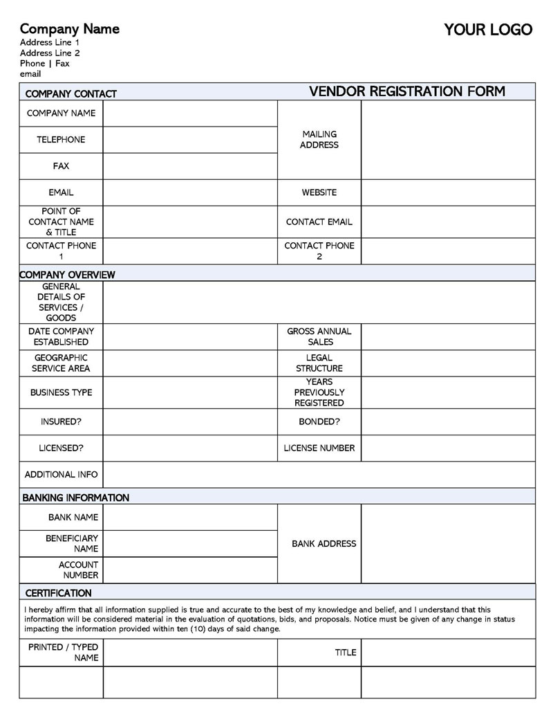 Free Vendor Registration Forms Smartsheet