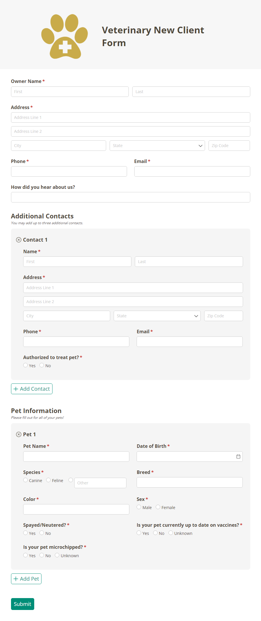 Free Veterinary Form Templates Cognito Forms