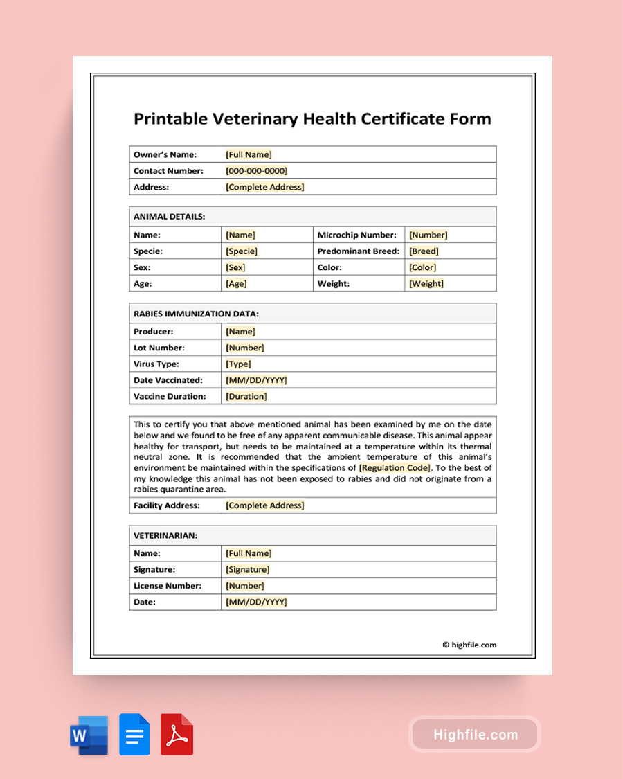 Free Veterinary Templates Highfile