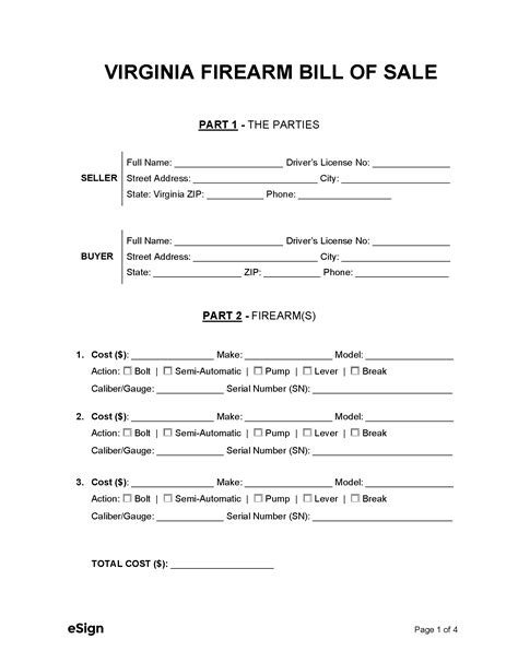 Free Virginia Firearm Bill Of Sale Form Pdf Word