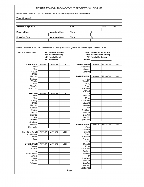 Free Virginia Move In Move Out Checklist Pdf Word