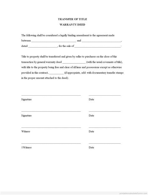 Free Warranty Deed Template Title Transfer Forms Word