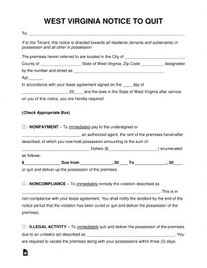 Free West Virginia Eviction Notice Forms Process Laws Word Pdf