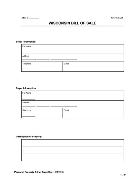 Free Wisconsin Bill Of Sale Forms Pdf