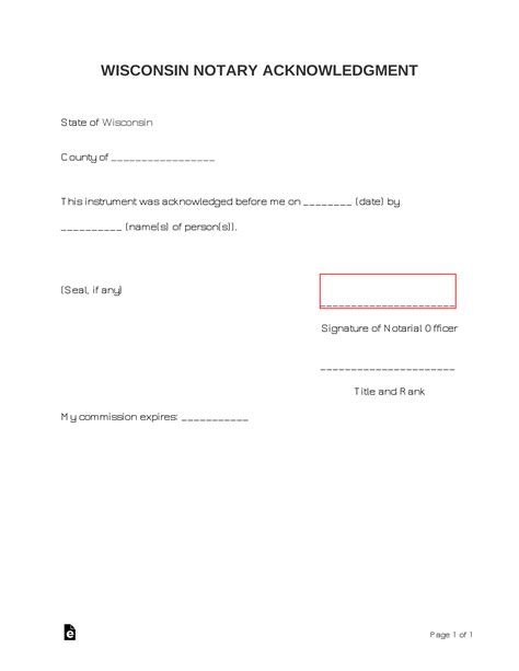 Free Wisconsin Notary Acknowledgment Form Pdf Word Eforms