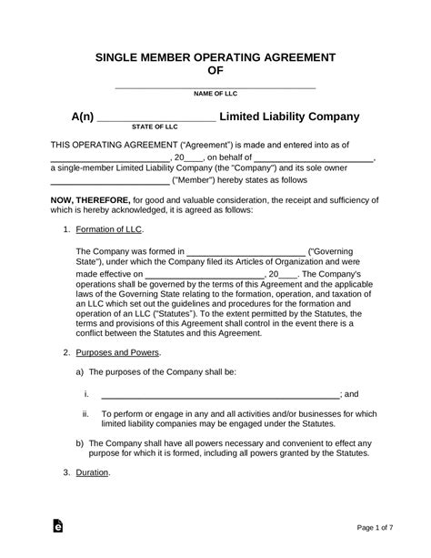 Free Wisconsin Single Member Llc Operating Agreement Pdf Word Eforms