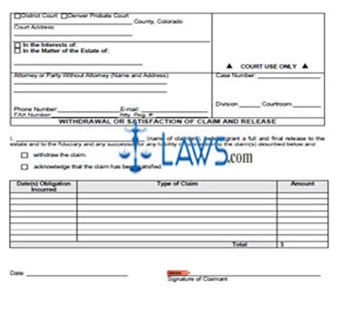 Free Withdrawal Or Satisfaction Of Claim And Release Free Legal Forms Laws Com