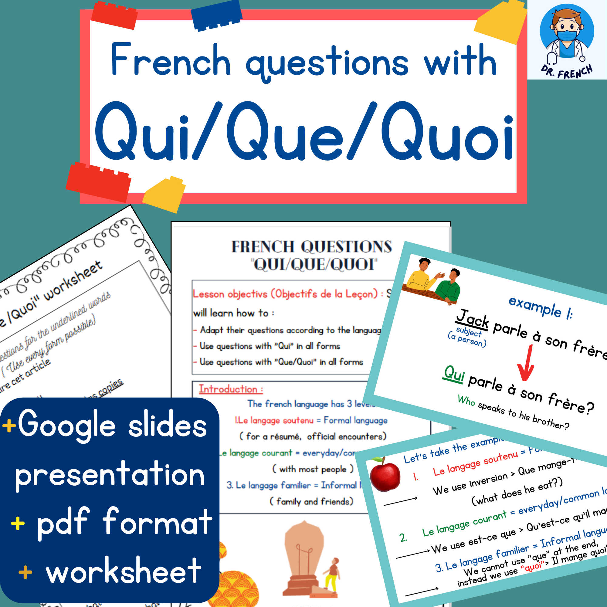 French Questions With Qui Que And Quoi Lesson Plan Worksheet And