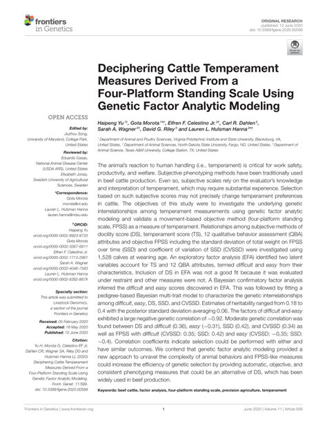 Frontiers Deciphering Cattle Temperament Measures Derived From A Four